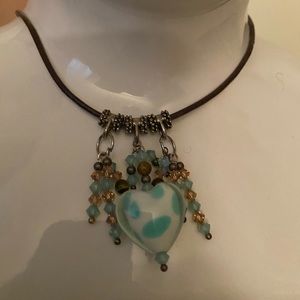 Heart bead brown blue necklace & earrings set